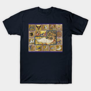 MEDIEVAL BESTIARY, CALADRIUS BIRD,FANTASTIC ANIMALS IN GOLD RED BLUE COLORS T-Shirt